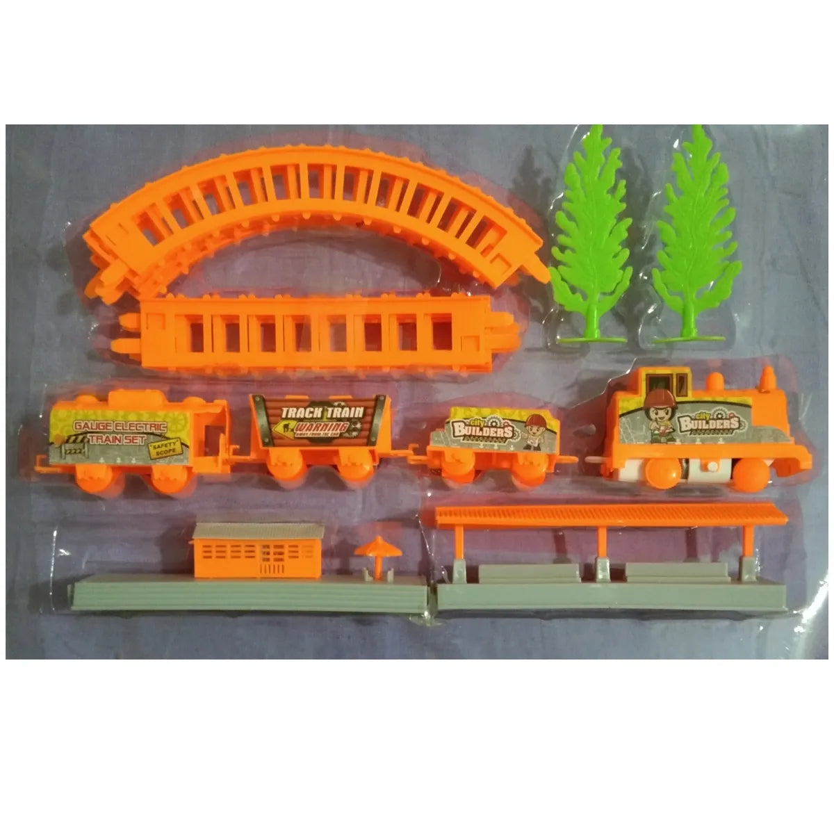 Orange Train With Track and Plants  Toy Set
